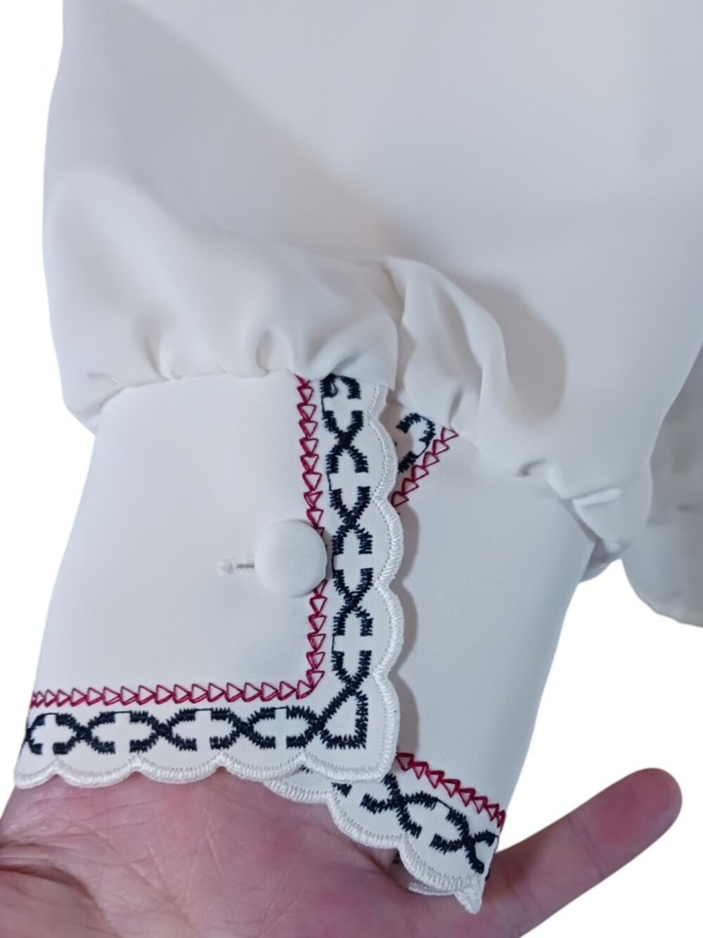 Vintage Jessica Embroidered Size 18 White Long Sleeve Button-Up Polyester Blouse - Picture 8 of 16